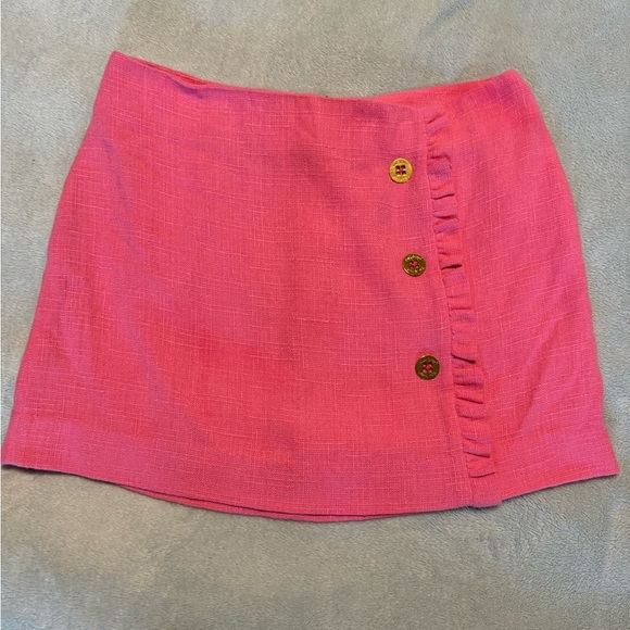 Lilly Pulitzer Skirt Women’s Pink Hayes Skirt Twill Linen Blend Ruffles - Picture 2 of 9